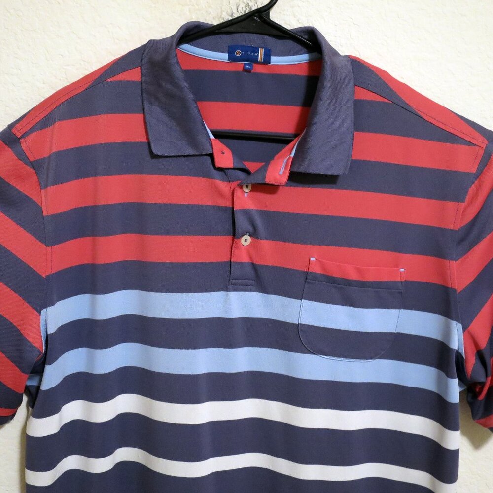 Stitch Shirt Mens XL Short Sleeve Golf Performance Polo Blue Red Stripes